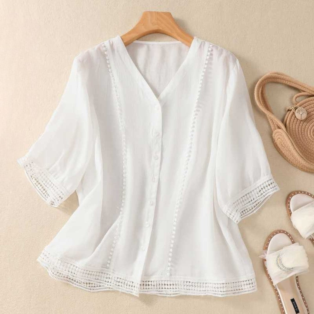 Cleevanzo™ | Blouse Dentelle Boutonnée