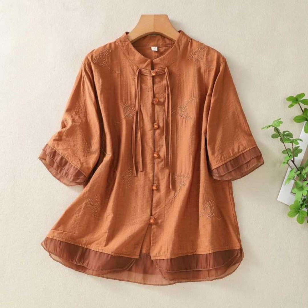 Cleevanzo™ | Blouse Boutonnée à Col Mao
