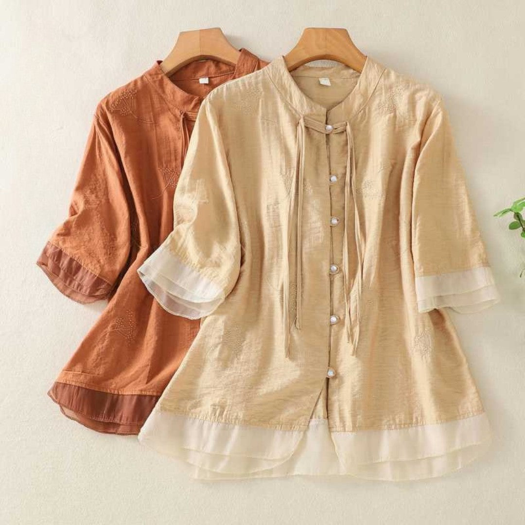 Cleevanzo™ | Blouse Boutonnée à Col Mao