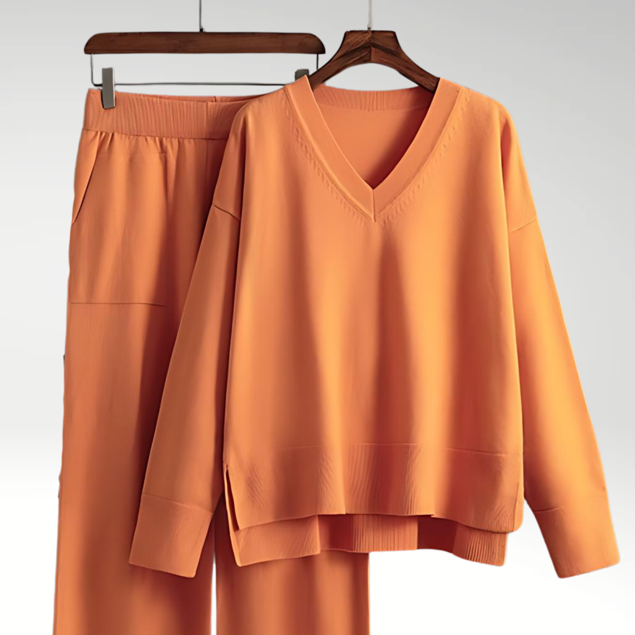 Cleevanzo™ | Luxe V-Neck Two Piece Set