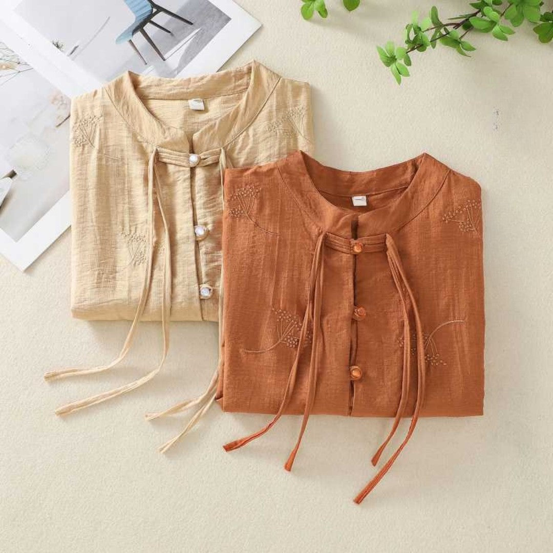 Cleevanzo™ | Blouse Boutonnée à Col Mao