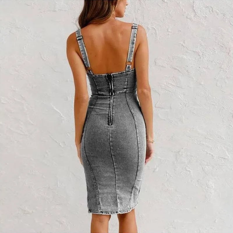 Cleevanzo™ | Robe Camisole Moulante en Denim
