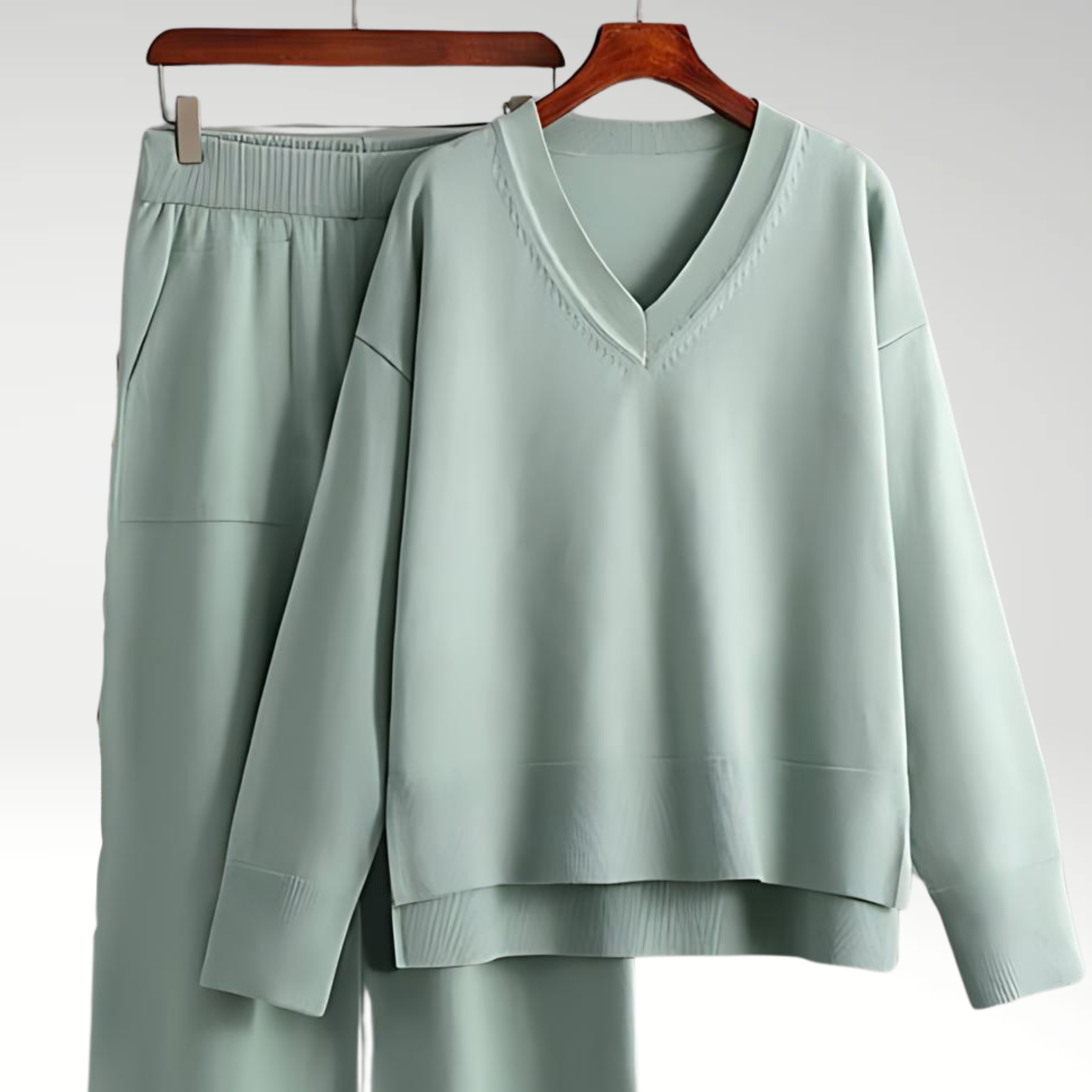 Cleevanzo™ | Luxe V-Neck Two Piece Set