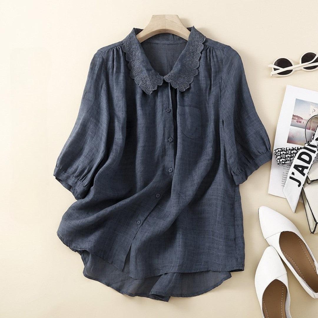 Cleevanzo™ | Blouse Boutonnée à Col Dentelle