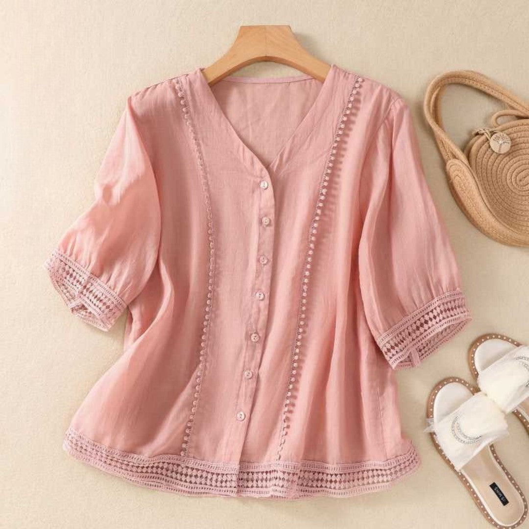 Cleevanzo™ | Blouse Dentelle Boutonnée