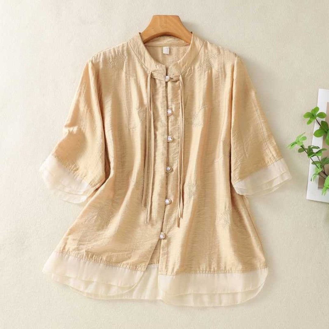 Cleevanzo™ | Blouse Boutonnée à Col Mao