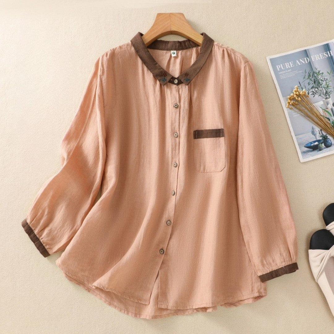 Cleevanzo™ | Blouse Contrastée Boutonnée