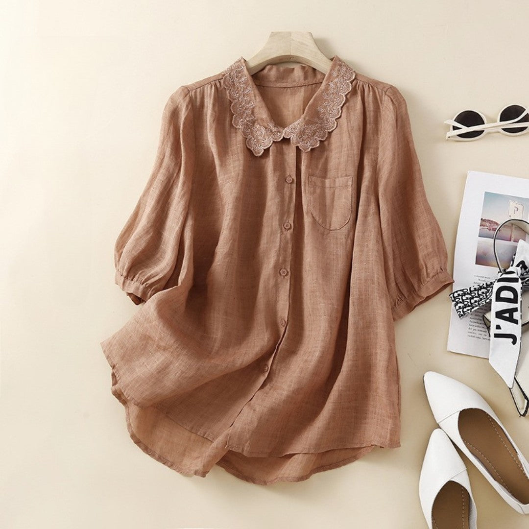 Cleevanzo™ | Blouse Boutonnée à Col Dentelle