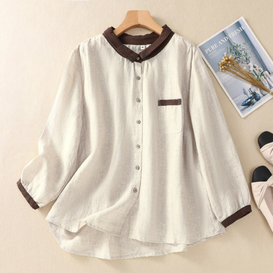 Cleevanzo™ | Blouse Contrastée Boutonnée