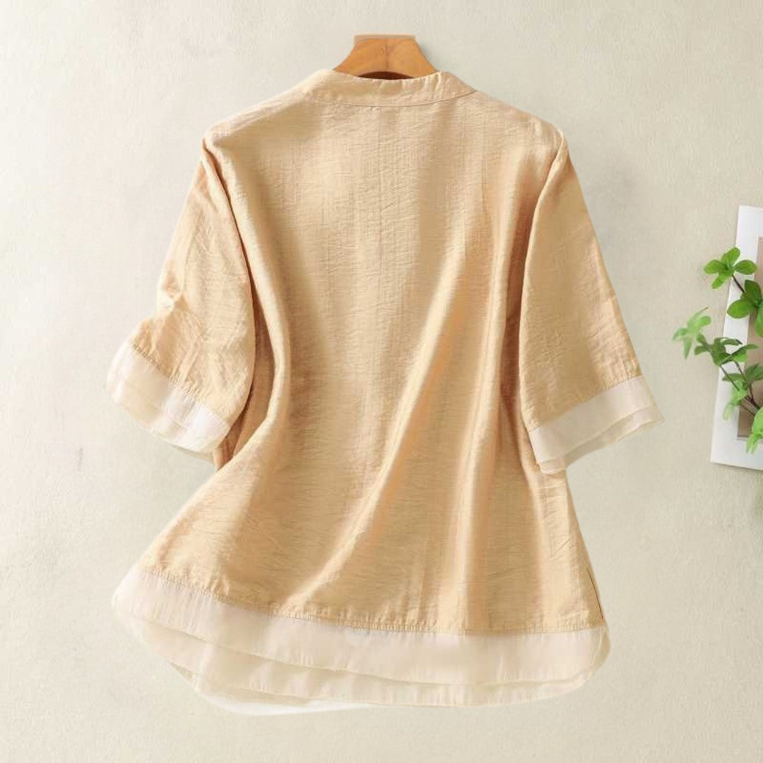 Cleevanzo™ | Blouse Boutonnée à Col Mao