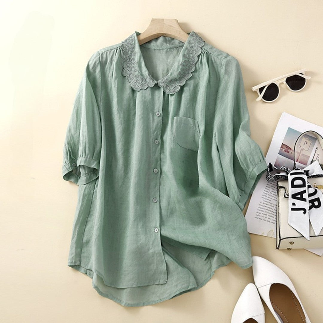Cleevanzo™ | Blouse Boutonnée à Col Dentelle