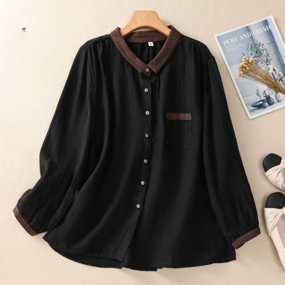 Cleevanzo™ | Blouse Contrastée Boutonnée