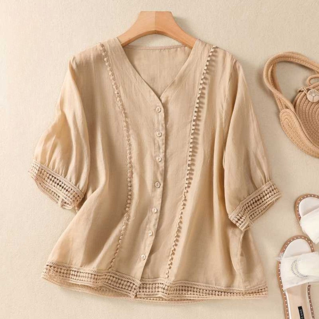 Cleevanzo™ | Blouse Dentelle Boutonnée