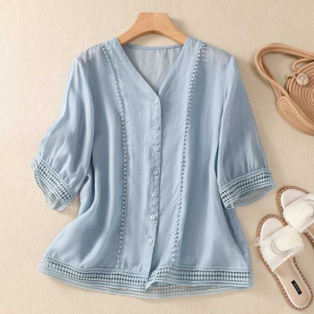 Cleevanzo™ | Blouse Dentelle Boutonnée