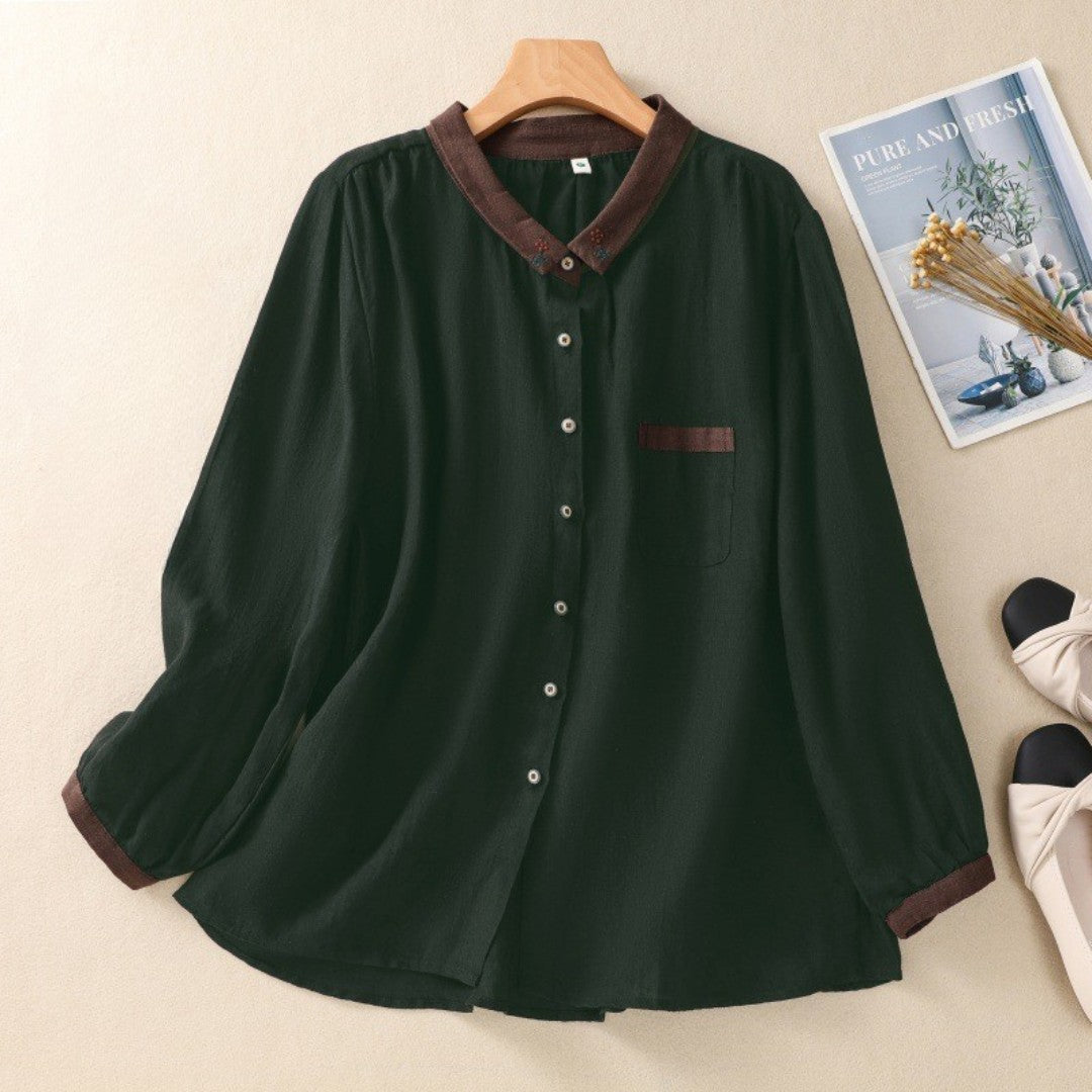 Cleevanzo™ | Blouse Contrastée Boutonnée