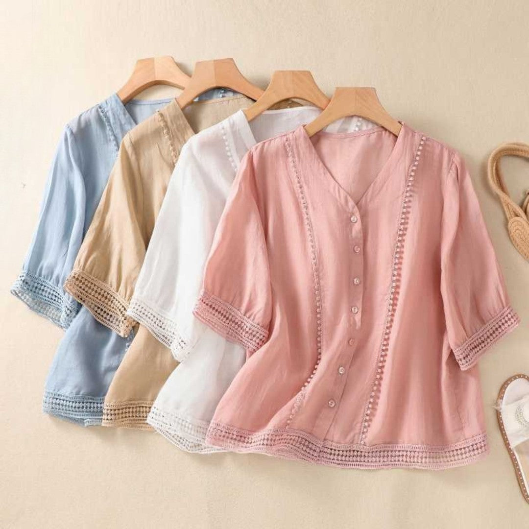 Cleevanzo™ | Blouse Dentelle Boutonnée