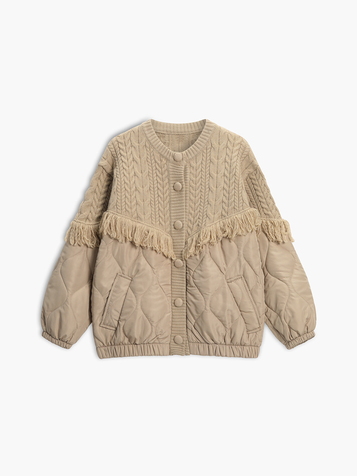 Cleevanzo™ | Veste matelassée en tricot torsadé patchwork